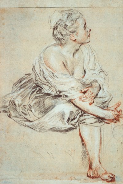 Zittende vrouw naar rechts gedraaid door Jean Antoine Watteau