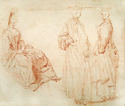 Drie Vrouwen, Een Zittend aan de Linkerkant door Jean Antoine Watteau