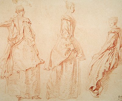 Drie Vrouwen, Een Zittend aan de Rechterkant door Jean Antoine Watteau