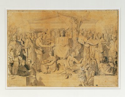 Apotheose van Homerus (potlood, pen, bruine inkt en bruin gewassen) door Jean Auguste Dominique Ingres