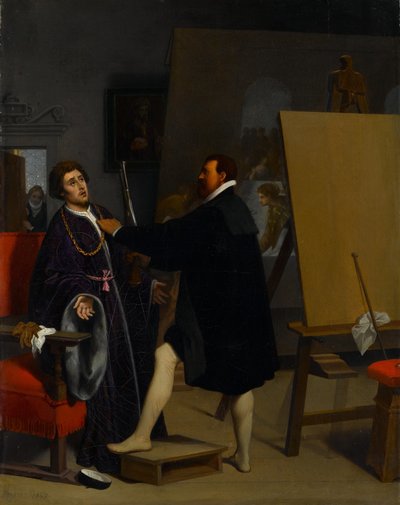 Aretino in het atelier van Tintoretto door Jean Auguste Dominique Ingres