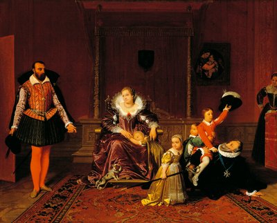 Hendrik IV verrast door de Spaanse ambassadeur terwijl hij met zijn kinderen speelt door Jean Auguste Dominique Ingres