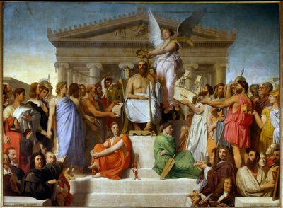 Homerus vergoddelijkt, ook wel de apotheose van Homerus genoemd: de Griekse dichter Homerus wordt gekroond en onsterfelijk gemaakt, aan zijn voeten vertegenwoordigen twee vrouwen de Ilias en de Odyssee. Om hem heen staan de grote figuren van kunst en gesch door Jean Auguste Dominique Ingres