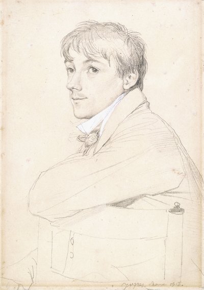 Jean-Louis Provost, zittend en rustend met zijn linkerarm op de rug van een stoel, 1813 door Jean Auguste Dominique Ingres