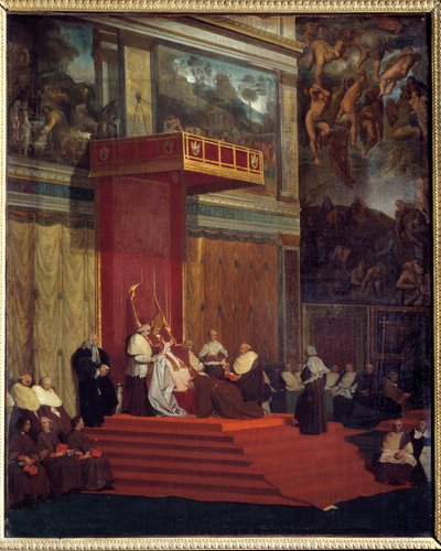 Paus Pius VII (1742 - 1823) paus van 1800 tot 1823 met kapel door Jean Auguste Dominique Ingres