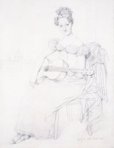 Portret van juffrouw Elizabeth Keating die gitaar speelt door Jean Auguste Dominique Ingres