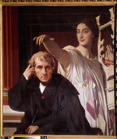Portret van de Italiaanse componist Luigi Cherubini (1760 - 1842), met de muze van de lyrische poëzie door Jean Auguste Dominique Ingres