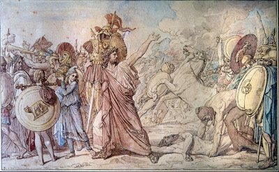 Romulus brengt de wapens van Acron die hij zojuist heeft verslagen naar de Tempel van Jupiter (Zeus) - Schilderij door Jean Auguste Dominique Ingres (1780 - 1867) - Parijs, Ecole des Beaux Arts door Jean Auguste Dominique Ingres