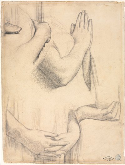 Studie van handen, 1842 door Jean Auguste Dominique Ingres