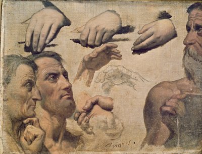 Studie van Hoofden en Handen voor de Apotheose van Homerus door Jean Auguste Dominique Ingres