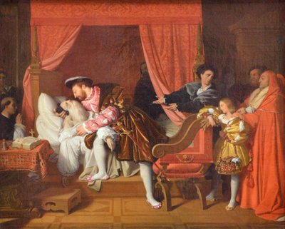 De dood van Leonardo da Vinci door Jean Auguste Dominique Ingres