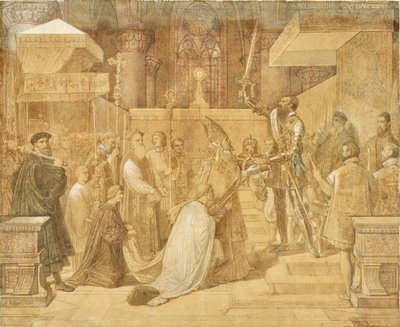 De hertog van Alba ontvangt de zegen van de paus in de kathedraal Sainte-Gudule, Brussel door Jean Auguste Dominique Ingres