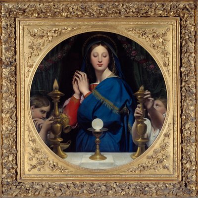 De maagd die de hostie aanbidt door Jean Auguste Dominique Ingres