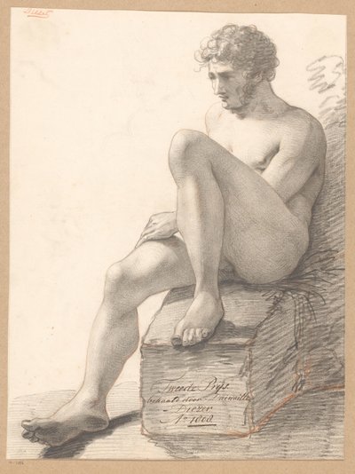 Zittend mannelijk naakt, van voren gezien (2e prijs 1808) door Jean Augustin Daiwaille