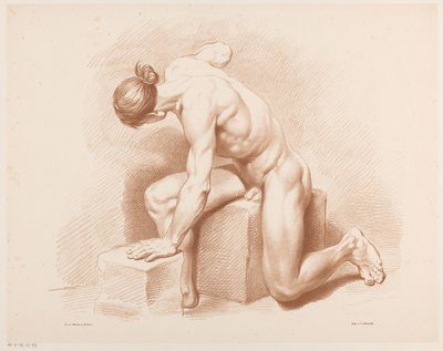 Zittende naakte man door Jean Augustin Daiwaille
