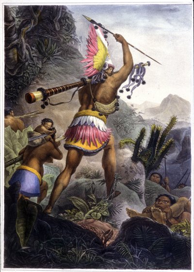 Een Coroado-indiaan geeft het signaal voor terugtrekking, 1839 door Jean Baptiste (after) Debret