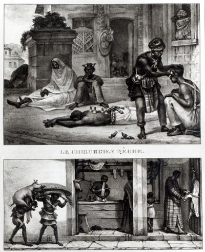 Een zwarte chirurg; winkel van een varkensvleesverkoper door Jean Baptiste (after) Debret