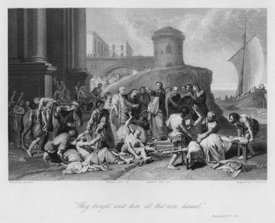 Christus geneest de zieken, Matteüs XIV, 35 (gravure) door Jean Baptiste (after) Jouvenet