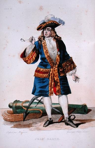 Portret van Jean Bart (1651-1702) ca. 1830 (gekleurde gravure) door Jean Baptiste (after) Mauzaisse