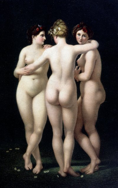 De drie gratiën. Fac-simile van het werk van Jean Baptiste Regnault (1754-1829) - ansichtkaart door Jean Baptiste (after) Regnault