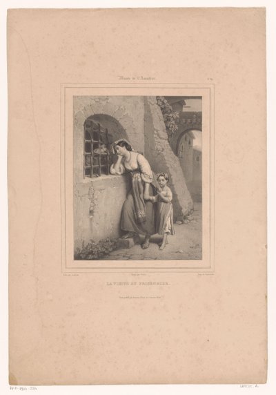 Vrouw en kind bezoeken een gevangene door Jean Baptiste Adolphe Lafosse