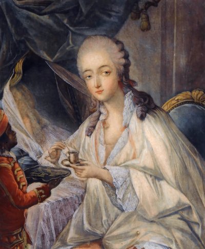Jeanne Bécu, gravin Du Barry 1743-1793 met een kopje koffie door Jean Baptiste André Gautier Dagoty