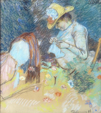 Madame Guillaumin naait, 1888 door Jean Baptiste Armand Guillaumin