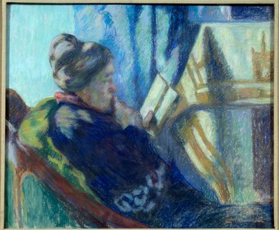 Lezende oude vrouw die een boek leest in haar stoel door Jean Baptiste Armand Guillaumin