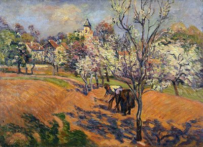 Lente met een paar dat zaden zaait en hakt door Jean Baptiste Armand Guillaumin