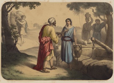 Eliezer en Rebecca door Jean Baptiste Auguste Leloir