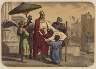Salomo bouwt de tempel door Jean Baptiste Auguste Leloir