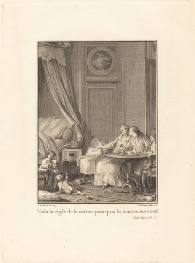 Dit is de regel van de natuur, waarom verzet je je ertegen? door Jean Baptiste Blaise Simonet after Jean Michel Moreau
