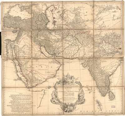 Reliëf getoond door hachures en picturaal. LC-kopie geannoteerd in inkt om grenzen te tonen. Ook beschikbaar via de website van de Library of Congress als rasterafbeelding door Jean Baptiste Bourguignon dAnville