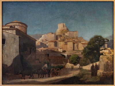 Dorp in Lazio door Jean Baptiste Camille (attr.to) Corot