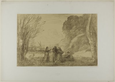 Een Familie in Terracina door Jean Baptiste Camille Corot