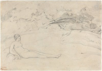Een naakte liggend in een landschap door Jean Baptiste Camille Corot