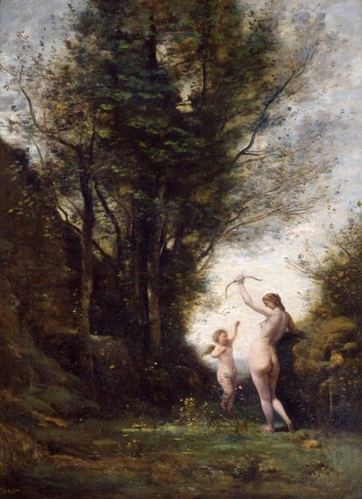 Een Nimf die met Cupido Speelt, 1857 door Jean Baptiste Camille Corot