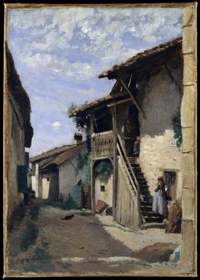 Een dorpsstraat, Dardagny door Jean Baptiste Camille Corot