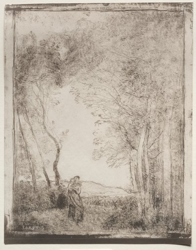 Een jonge moeder bij de ingang van een bos, originele indruk 1856, gedrukt in 1921 door Jean Baptiste Camille Corot