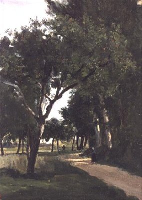 Laan in het bos, nabij Chaville, ca. 1824 door Jean Baptiste Camille Corot