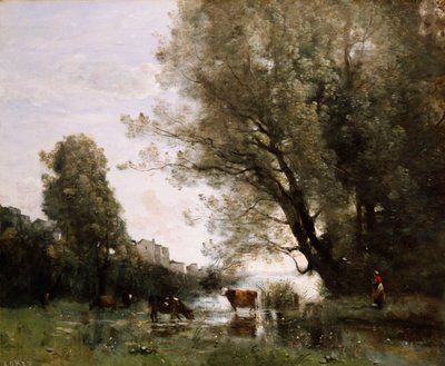 Oevers van een Vijver in Normandië door Jean Baptiste Camille Corot