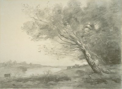 Gebogen Boom bij het Water door Jean Baptiste Camille Corot