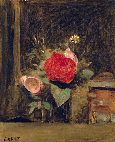 Boeket bloemen in een glas naast een tabakspot, ca.1873-74 door Jean Baptiste Camille Corot