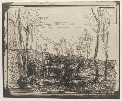 Ontbijt in een open plek, originele indruk 1857, gedrukt in 1921 door Jean Baptiste Camille Corot