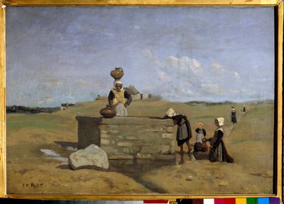 Bretons bij de fontein, dorp Batz door Jean Baptiste Camille Corot