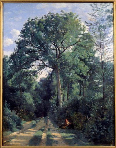 Stad van Avray, het bos binnengaan met koets. Schilderij door Camille Corot (1796-1875) 1924 Edinburgh, nationale galerie door Jean Baptiste Camille Corot