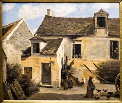 Binnenplaats van een huis bij Parijs door Jean Baptiste Camille Corot