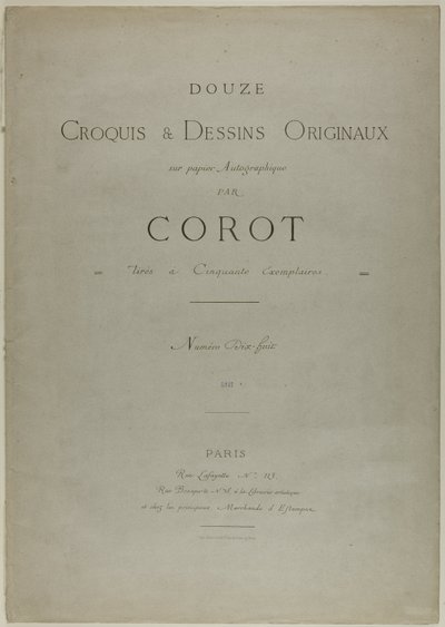 Omslag en tekst voor Album Douze Croquis et Dessins Originaux door Jean Baptiste Camille Corot