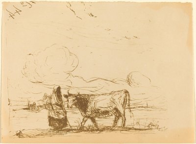 Koe en haar hoedster (La Vache et sa gardienne) door Jean Baptiste Camille Corot