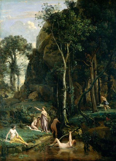 Diana en Actaeon (Diana verrast in haar bad) door Jean Baptiste Camille Corot